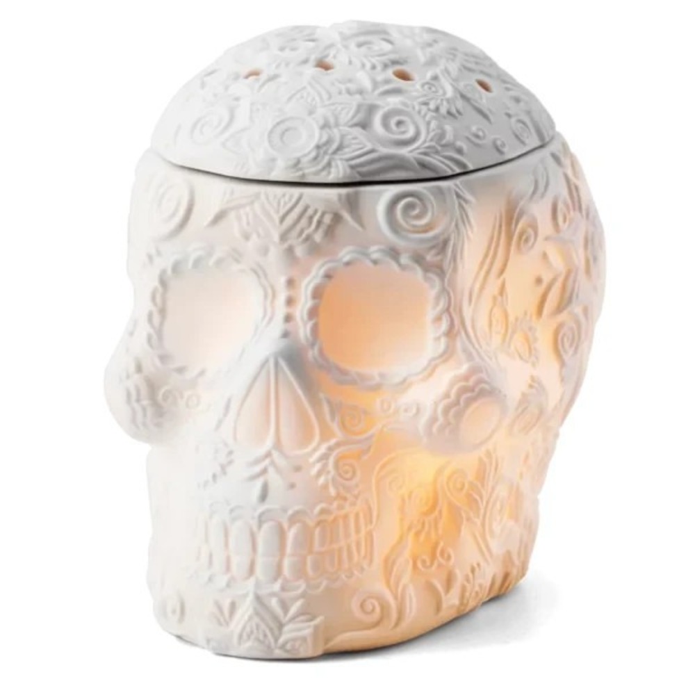 New Scentsy SUGAR SKULL Full Size Wax Warmer CALAVERITA White Embossed